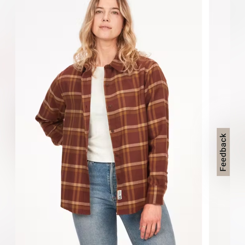Marmot Mountain Works Flannel Plaid Shirt Womens Size Medium Brown Gold NEW Gorp